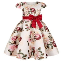 Slatke haljine za djevojčice cvjetne otiske kratkih rukava na plaži reproduciraju haljinu crvena 3y-4y