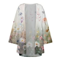 Caicj Cardigan za žene Žene cvjetni print Puff rukav kimono kardigan labav pokrov up casual majica top