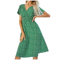 Haljine za čišćenje za žene Ljeto kratkih rukava V-izrez cvjetne tanke suknje haljine zelene m