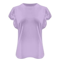 Majica Clearence Miarhb Ženska puna boja labavi okrugli vrat Šivanje čipke S Purple XL