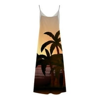 PBNBP Havajske haljine za žene Ljeto plus veličine Ombre Tie Dye Tropicno print Spaghetti remen Casual V izrez bez rukava Maxi Beach Haljina za odmor Ljetni štednji
