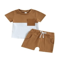 TODDLER Boy ljetne odjeće, majica s kratkim rukavima Kontrastni majica + džepne kratke hlače