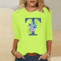 Majice s rukavima za žene Ljeto, ženske vrhove dužine rukava trendy casual bluza Crewneck slovo tiskane