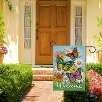 Fupoqi Dobrodošli Proljeće Daisy Butterfly Garden Flag Dvostrana cvjetna cvijeća Dekorativno dvorište