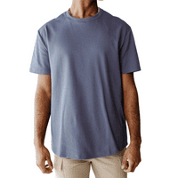 Muška velika + visoka posadna majica, opušteni pamuk Twill običan tee - kratki rukav, ekstra dugačka dnevna odeća casual ili teretana, plava