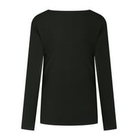 Štedne modne majice za žene čipke čvrste tanke vrhove osnovna odjeća za žene V-izrez za pulover s dugim rukavima ugodna ležerna dukserica crna l
