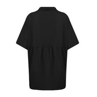 Ženski vrhovi ženske ljetne casual labavo kratkih rukava lično tiskovina pamučna posteljina majica crna