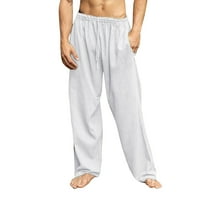 Pgeraug Muške dugene sa čvrstim posteljinom sportove pune dužine sa džepovima teretni pantalone za muškarce bijeli l
