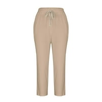 Capri ravne pamučne pantalone za žene čišćenje Ljeto nacrtač casual džep visoki elastični struk opuštene
