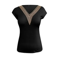 Čvrsta bluza s kratkim rukavima, casual modni vrhovi V-izrez za žene crne m
