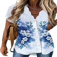 Niuer Women Loose Floral Bluze za bluze Ladies Baggy majice Dolje Vreće V izrez Ruched Vrhovi