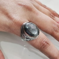 HEMATITE MANS prsten, prirodni hematit muški prsten, unizorski nakit, srebrni prsten, rođendanski poklon,