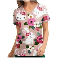 Košulje za medicinske sestre FESFESFES FOR WOMEM labave bluze vrhovi Uskršnji džepovi s kratkim rukavima Dame Dame Tops Bluza Uniforma V izrez Ters Ljetna tunika Vrhovi na prodaju
