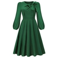 Clearsance Ljetne haljine za žene Čvrsta vrata posade A-line srednje dužine slobodno vrijeme dugih rukava zelena XL
