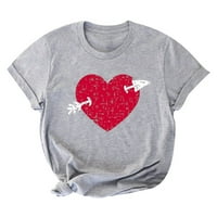 Ženske bluze unizirati vrhove zaljubljenih za Valentinovo tiskana majica casual bluza s kratkim rukavima Grey XXXL