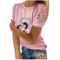 Ležerna majica za žene Ljeto izduženo tiskanje čipke kratkih rukava u okruglom vratu na prodaju