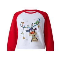 Jedan otvor ružni džemper božićno žensko raglan Jumper casual dugih rukava o izrez jelen ispis patchwork pulover dukserica