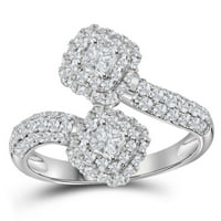 14kt bijelo zlato Žene Princess Diamond 2-kamena srca zajedno obilaskom svadbenog prstena za vjenčanje