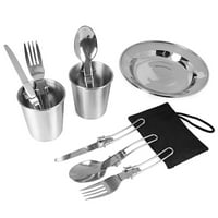 Postavite kamp pribor za kuhanje Portable Sigurna srebrna boja 10-komadni pribor za kuhanje od nehrđajućeg čelika Set za piknik