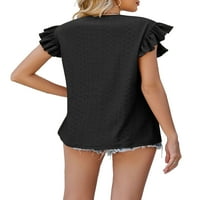 Welliuma ženska majica izdubljena ljetni vrhovi majica kratkih rukava labav plaža crna xl