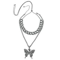 HxRoolrp Valentines Day Poklon setovi ogrlice i privjesci Leptir Novi kubanski lanac leptir dvostruko ogrlica dama poklon