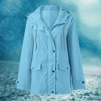 QXUTPO Ženske jakne Hoodie Rain vodonepropusni čvrsti džepovi Zipper WorkOut Vanjske vjetrootporne kišne jakne za žene