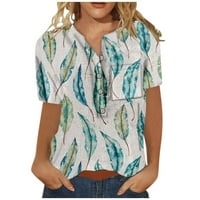 Qcmgmg ženske bluze i vrhovi casual labav fit Henley majice Ljeto dugme s kratkim rukavima prema dolje