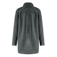 Ženski zimski kaput s dugim rukavima lapela Fau Shearling Shaggy prevelika jakna tamno siva veličina