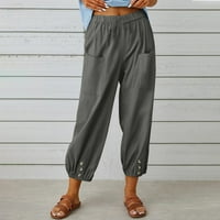 wavsuf ženske pune dužine casual hlače od punog pamučnog posteljine elastičnog struka sa džepovima tamno