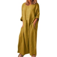 Baycosin Maxi haljina s džepovima Ženska ležerna s dugim rukavima, ljetni pamuk sa dugim rukavima