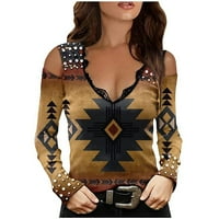 Ženska seksi hladna ramena s dugim rukavima, izrezani tee majice Dubinski V izrez Čipka za patchwork
