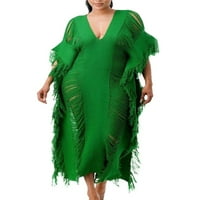 Nola dame maxi haljine kratki rukav duga haljina od pune boje Ljeto plaža Sundress Women boemska V izrez zelena 2xl