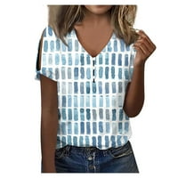 Bluze Grafički printira kratki rukav Leasure Fors V-izrez Ljeto za žene svijetlo plava 3xl