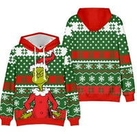 Grinch Božićni muški džemper, dukserica sa kapuljačom i džep sa 3D grafikom