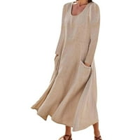 Ženska casual haljina za modu l Čvrsti dugi rukav sa džepnim labavim maxi