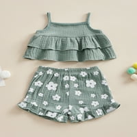 Toddler Baby Girls Ljetna odjeća setovi s pufkim rukavima bez rukava od pamučnih posteljina vrhovi +