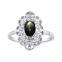 Diamond & Black Star Sapphire prsten u 14K bijelom zlatu Diamond Halo
