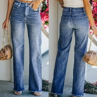 Ženska Jeans dugme Visoki struk džep elastične čvrste boje vitke traper hlače