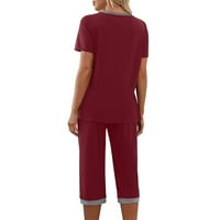 Žene ljetne pidžame Postavite casual kratkih rukava V izrez i kapri hlače sa džepovima za spavanje PJS Loungewear