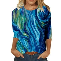 Ženska modna print Okrugli izrez Labavi Ležerne majica s sedam point-tona Top tamno plava m