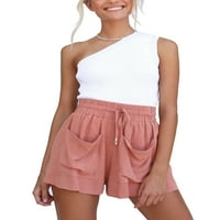 Telisoe Womens Ljetne kratke hlače Jesikši elastični struk u džepu Ležerne prilike Pink XXL