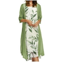 Žene Ležerne prilike cvjetne rukotine, haljina od punog šifona dva seta zelena l