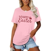 Ženske sretne uskrsne majice slatkog zeko pisma tiskane majice Ležerne prilike za odmor Majice Skraćeno rukav Summer Modne bluze O-izrez na vrhu Prodaja ružičastih