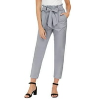 Ženske hlače pantalone Slim casual obrezane papirke papira sa džepovima plus veličine pantalone sive