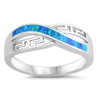 Plavi simulirani Opal Infinity Grčki ključ Filigranski prsten Sterling srebrna pojas Kubična cirkonija