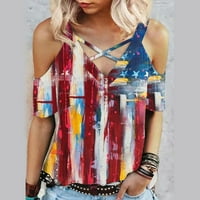 Trendy Cleance Žene vrhovi američke zastave Star Striped Criss Cross Crt Hladne majice Ležerne prilike