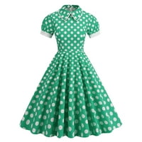 Lopecy-Sta gotički viktorijanska haljina okrugla vrat Vintage haljina za žene kratki rukav zeleni - xl
