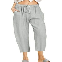Luxplum ženske hlače visoke struk kapri hlače ravno dno noge boho pantalone plaža svijetlo siva xl