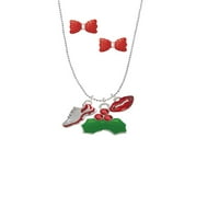 DELIGHT nakit silvertone crvene trčanje cipele Božićni poljubac šarm ogrlica i naušnice