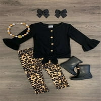 Izhansean Toddler Baby Girls Leopard odijelo Dugih rukava Majica + hlače Podesite jesenju trenerke za jesen Crna 2- godine